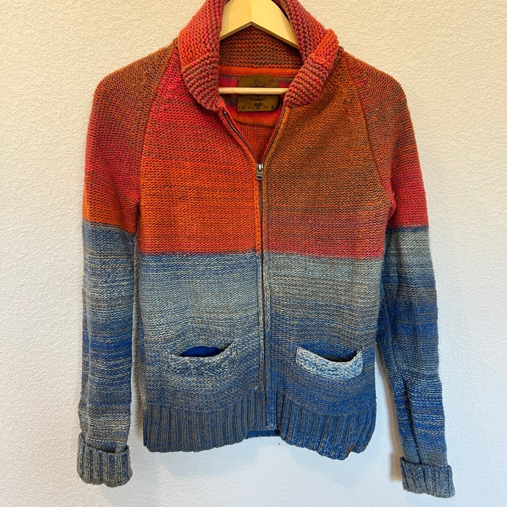 Aritzia TNA Lambswool Zip Sweater – Colorblock – Medium